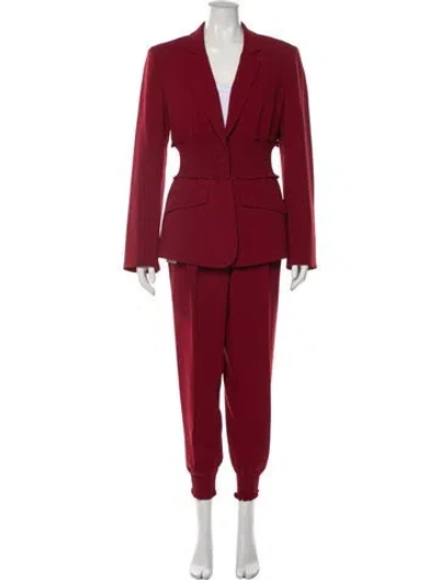 Pre-owned Cinq À Sept Ruffle Embellishment Pantsuit In Red