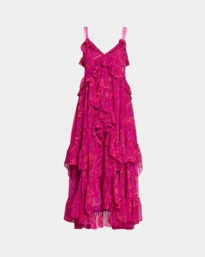 Cinq À Sept Ruffled Paisley Bloom Maxi Dress In Purple