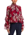 Cinq À Sept Gilded Paisley Tiered Ruffle-sleeve Blouse In Red