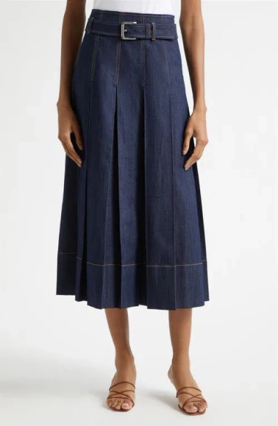 Cinq À Sept Rylee Pleated Denim Midi Skirt In Blue