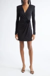 Cinq À Sept Saba Wrap Front Long Sleeve Minidress In Black
