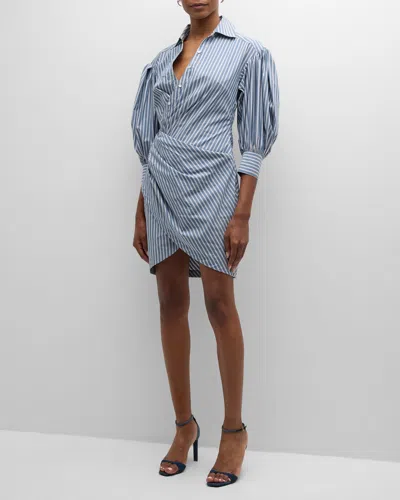 Cinq À Sept Sabrina Macaulay Stripe Crossover Mini Shirtdress In Blue