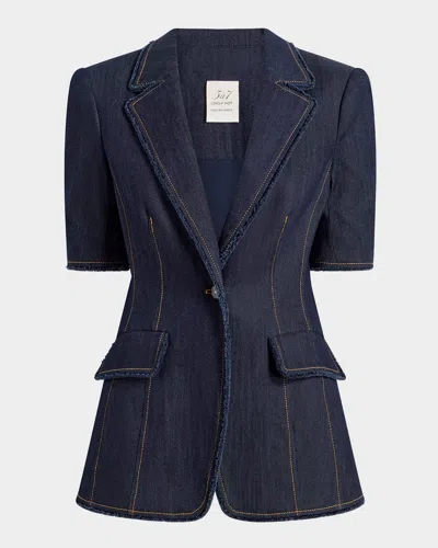 CINQ À SEPT SALLIE FITTED SHORT-SLEEVE DENIM JACKET