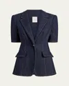 Cinq À Sept Sallie Fitted Short-sleeve Denim Jacket In Indigo