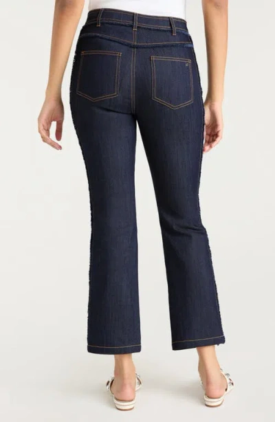 Cinq À Sept Sallie Fringe Trim Flare Crop Jeans In Indigo