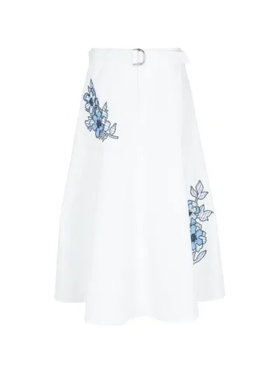 Cinq À Sept Samara Floral-embroidered Mid Skirt In White