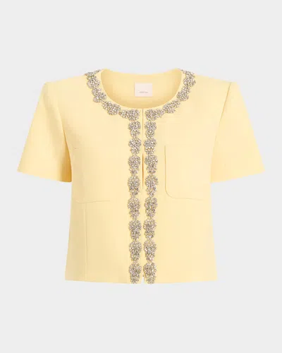 Cinq À Sept Samina Embellished Short-sleeve Jacket In Butter
