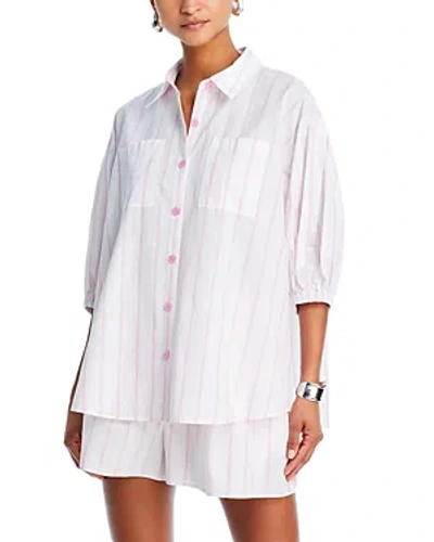 Cinq À Sept Cinq A Sept Sammy Striped Jacques Cover Up Top In White/bubblegum