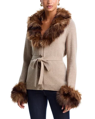 Cinq À Sept Cinq A Sept Sandy Wool Blend Faux Fur Trim Cardigan In Neutral