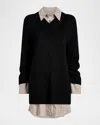 Cinq À Sept Santina Collared Combo Mini Dress In Black