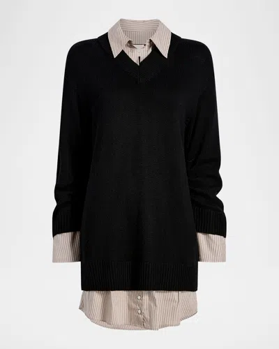 Cinq À Sept Santina Collared Combo Mini Dress In Black