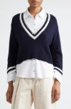 Cinq À Sept Santina Sequin Detail Layered Sweater In Blue