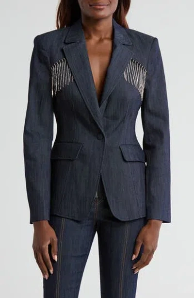 Cinq À Sept Sasha Rhinestone Fringe Denim Blazer In Indigo
