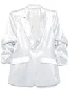 Cinq À Sept Cheyenne Hammered Satin Scrunch Sleeve Jacket In Silver