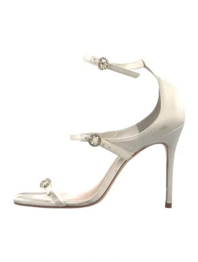 Pre-owned Cinq À Sept Satin Crystal Embellishments Sandals In Neutral