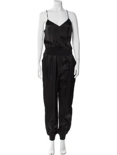 Pre-owned Cinq À Sept Satin V-neck Jumpsuit In Gray