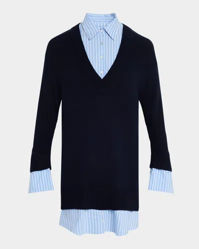 Cinq À Sept Satina Cashmere Stripe Shirtdress In Navyfrench