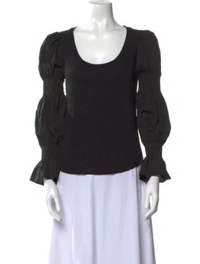 Pre-owned Cinq À Sept Scoop Neck Long Sleeve Blouse In Black