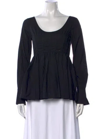 Pre-owned Cinq À Sept Scoop Neck Long Sleeve Blouse In Black