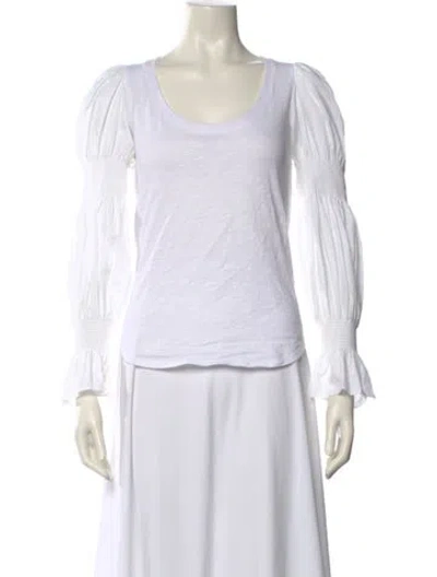 Pre-owned Cinq À Sept Scoop Neck Long Sleeve Top In White