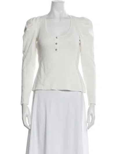 Pre-owned Cinq À Sept Scoop Neck Long Sleeve Top In White