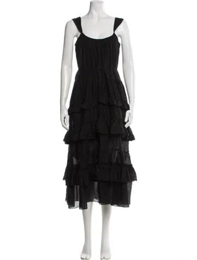 Pre-owned Cinq À Sept Scoop Neck Midi Length Dress In Black