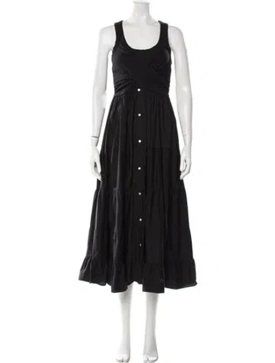 Pre-owned Cinq À Sept Scoop Neck Midi Length Dress In Black