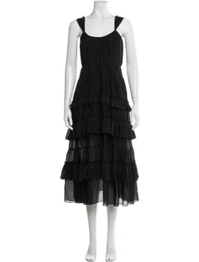 Pre-owned Cinq À Sept Scoop Neck Midi Length Dress In Black