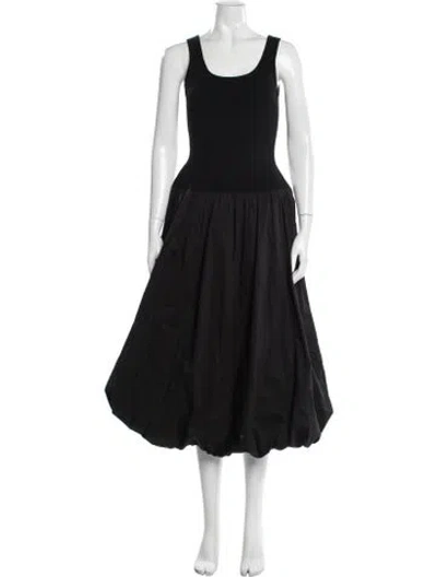 Pre-owned Cinq À Sept Scoop Neck Midi Length Dress In Black