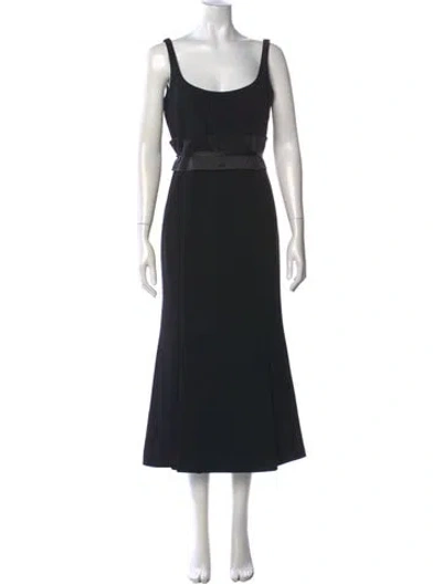 Pre-owned Cinq À Sept Scoop Neck Midi Length Dress In Black