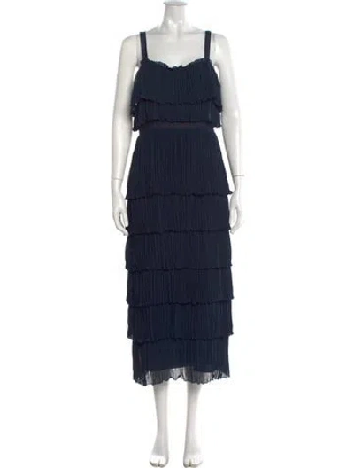 Pre-owned Cinq À Sept Scoop Neck Midi Length Dress In Blue