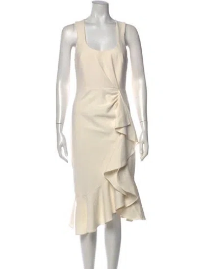 Pre-owned Cinq À Sept Scoop Neck Midi Length Dress In Neutral