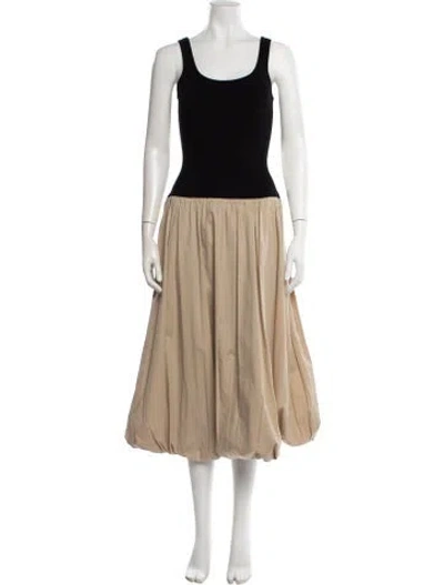 Pre-owned Cinq À Sept Scoop Neck Midi Length Dress In Neutral