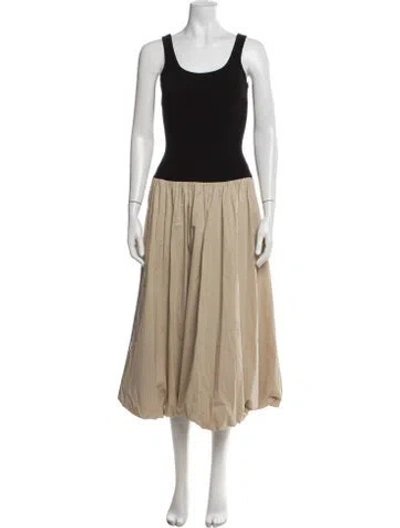 Pre-owned Cinq À Sept Scoop Neck Midi Length Dress In Neutrals