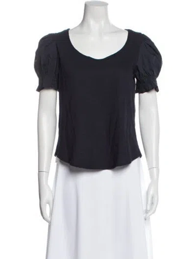Pre-owned Cinq À Sept Scoop Neck Short Sleeve T-shirt In Blue