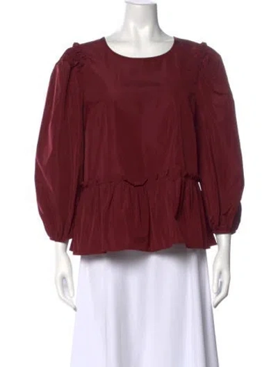 Pre-owned Cinq À Sept Scoop Neck Three-quarter Sleeve Blouse In Burgundy