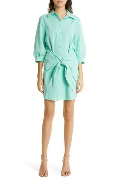 Cinq À Sept Seersucker Cotton Shirtdress In Cyan/lima Bean