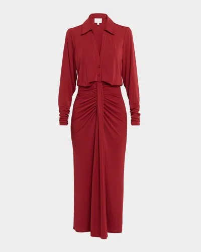 Cinq À Sept Seferina Draped Long-sleeve Jersey Dress In Burgundy