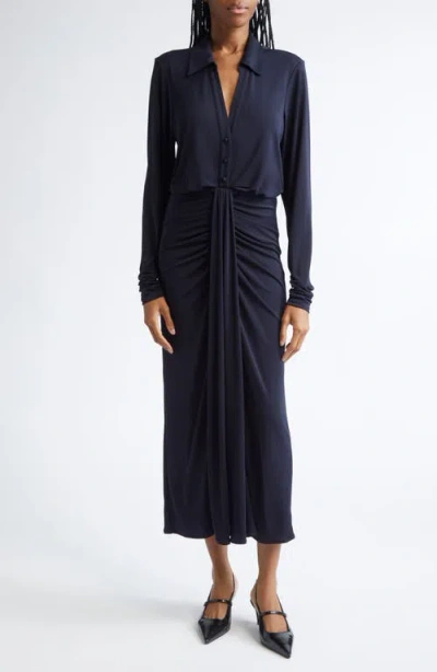 Cinq À Sept Seferina Ruched Detail Long Sleeve Shirtdress In Burgundy