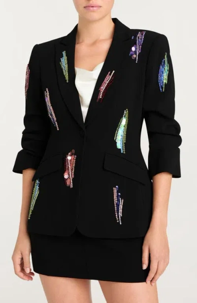 Cinq À Sept Cinq A Sept Paillette Whirl Scrunched Sleeve Jacket In Black