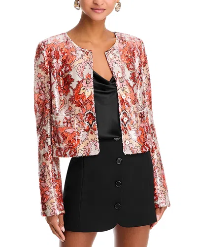 Cinq À Sept Cinq A Sept Sequin Damask Jacket In Pink Poppy Multi