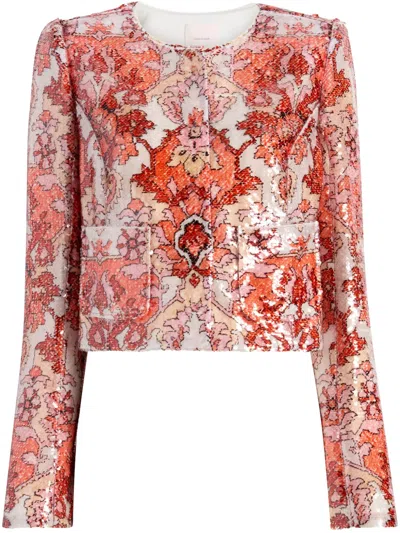 CINQ À SEPT SEQUIN-EMBELLISHED TWEED JACKET