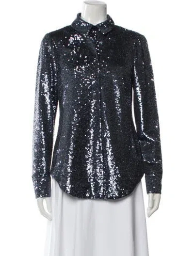 Pre-owned Cinq À Sept Sequin Printed Evening Jacket In Blue