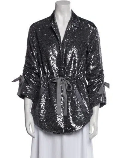 Pre-owned Cinq À Sept Sequin Printed Evening Jacket In Gray