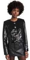 Cinq À Sept Randi Cropped Sequin Jacket In Black