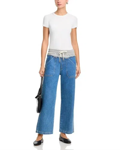 Cinq À Sept Serena Mixed Media Wide Leg Jeans In Blue