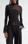 Cinq À Sept Shantel Sheer Mesh Long-sleeve Turtleneck Top In Black