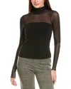 Cinq À Sept Shantel Sheer Mesh Long-sleeve Turtleneck Top In Black