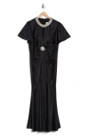 Cinq À Sept Sharma Short Sleeve Silk Maxi Dress In Black