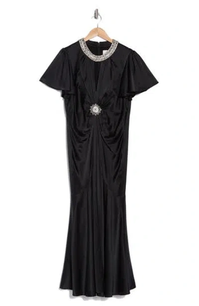 Cinq À Sept Sharma Short Sleeve Silk Maxi Dress In Black